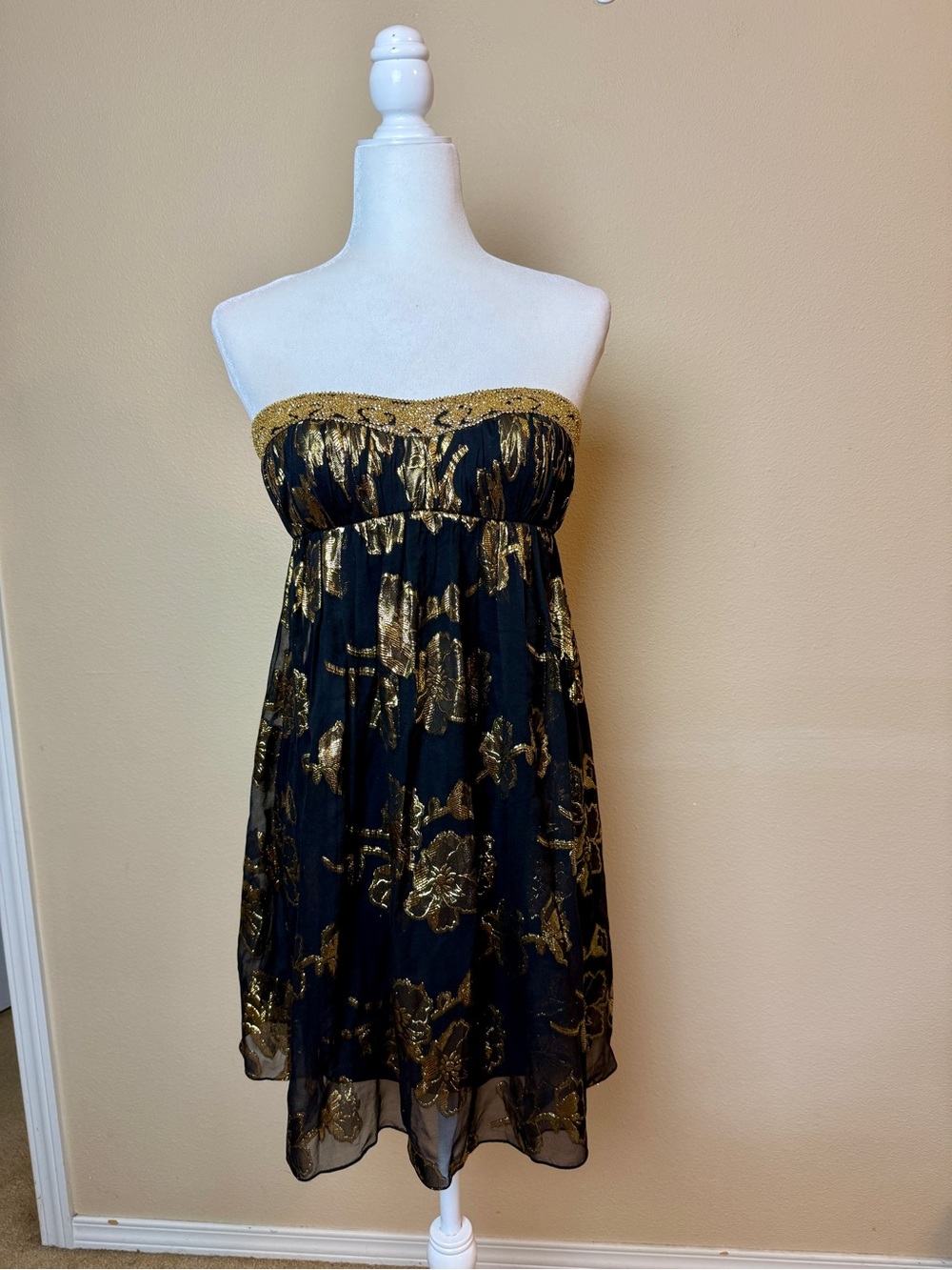 Cache Vintage Metallic Beaded Baby Doll Dress Size 4